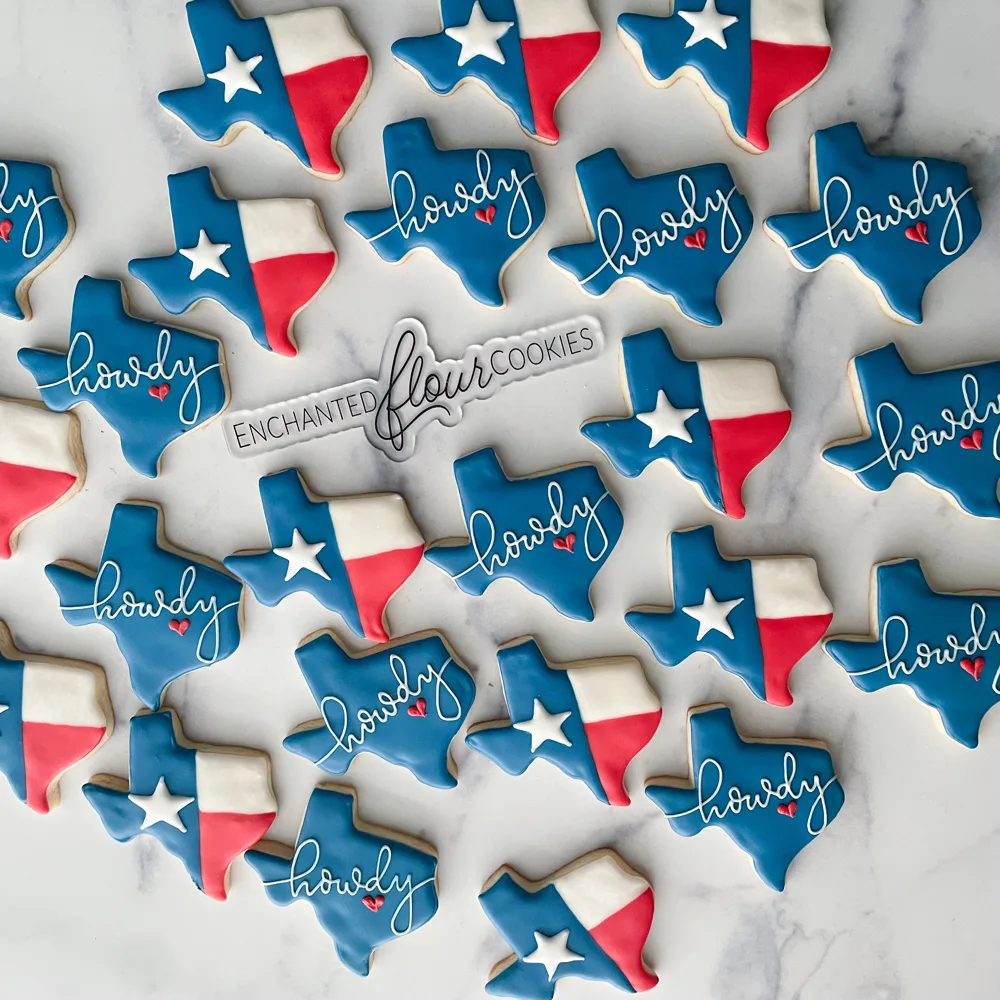 Simple tier example: Texas flag and howdy Texas-shaped cookies